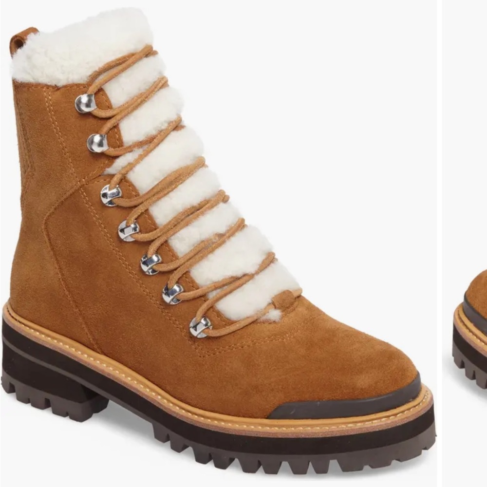 MARC FISHER IZZIE LUGSOLE ANKLE BOOT in Cognac Suede